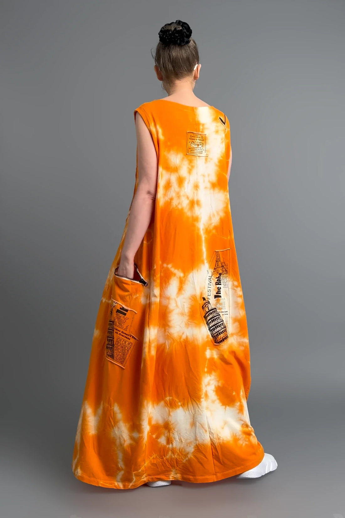 B-ONE Damen Batik Maxikleid Orange Weiß aus Baumwolle, Made in Türkei, Größen EU 36/46, Sommerkleid Avantgarde -  MODEARE