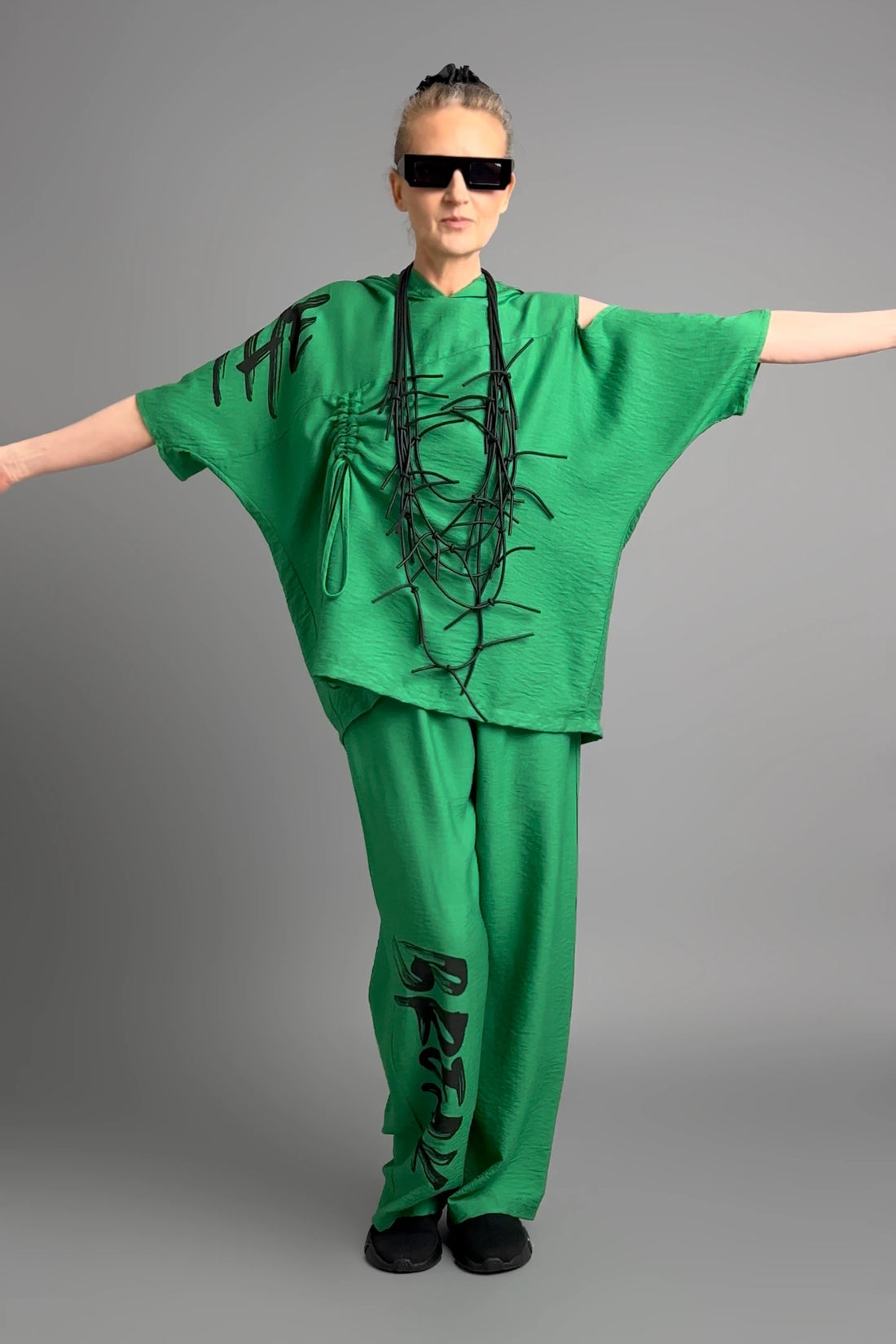 Damen Oversize Shirt & Hose von B-ONE in Smaragdgrün mit Print, Urban Style Set, Baumwolle, EU 38/48 -  MODEARE