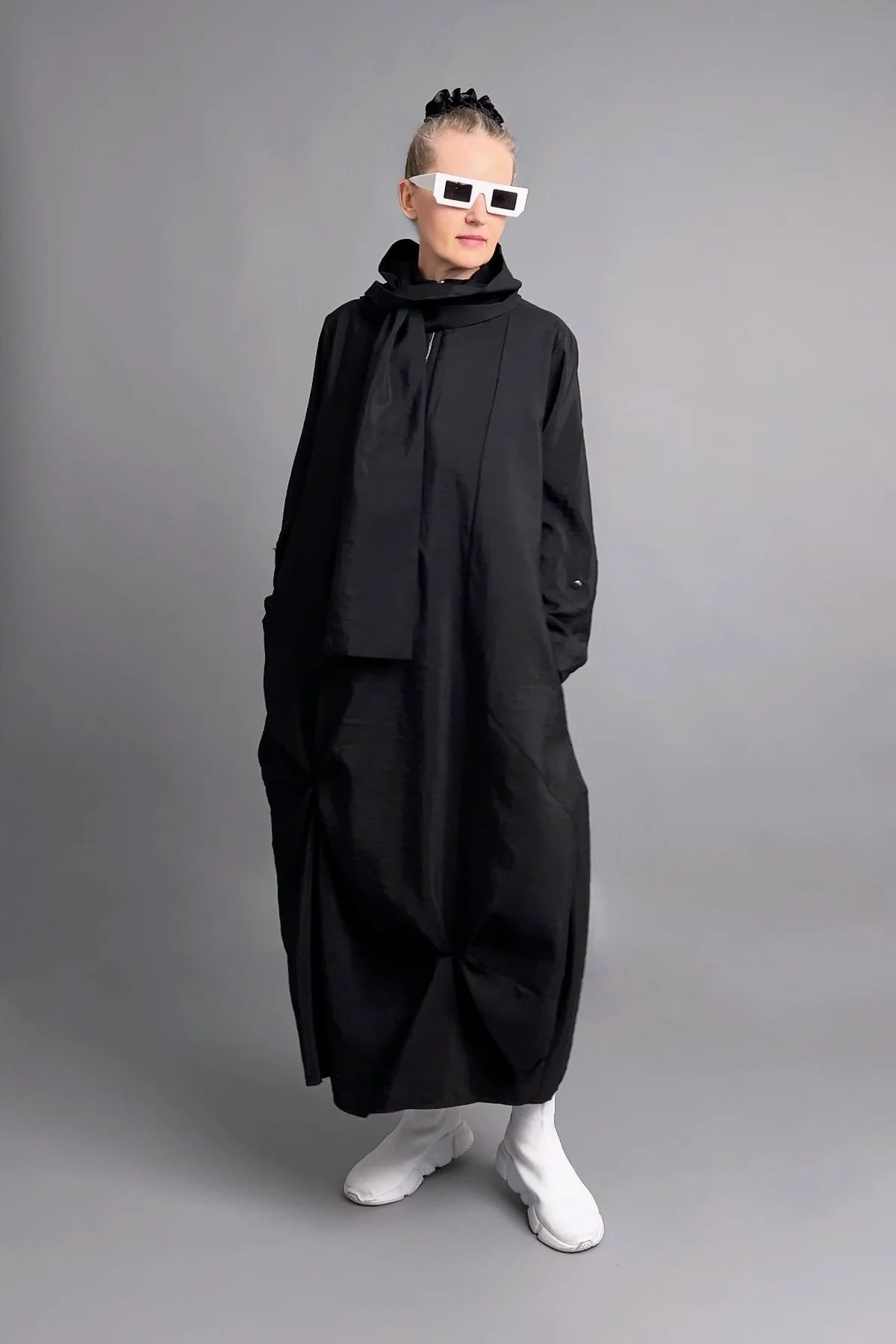 Oversize-Crashkleid aus Popeline mit Zip, variabler Bindung und Drapierungen