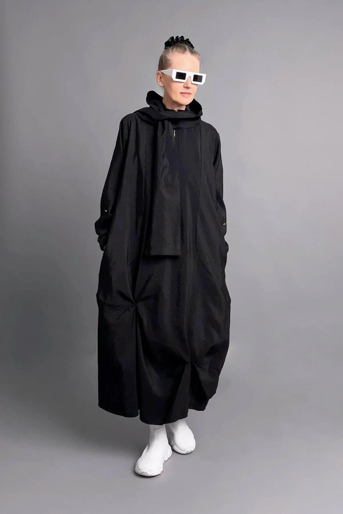 Oversize-Crashkleid aus Popeline mit Zip, variabler Bindung und Drapierungen