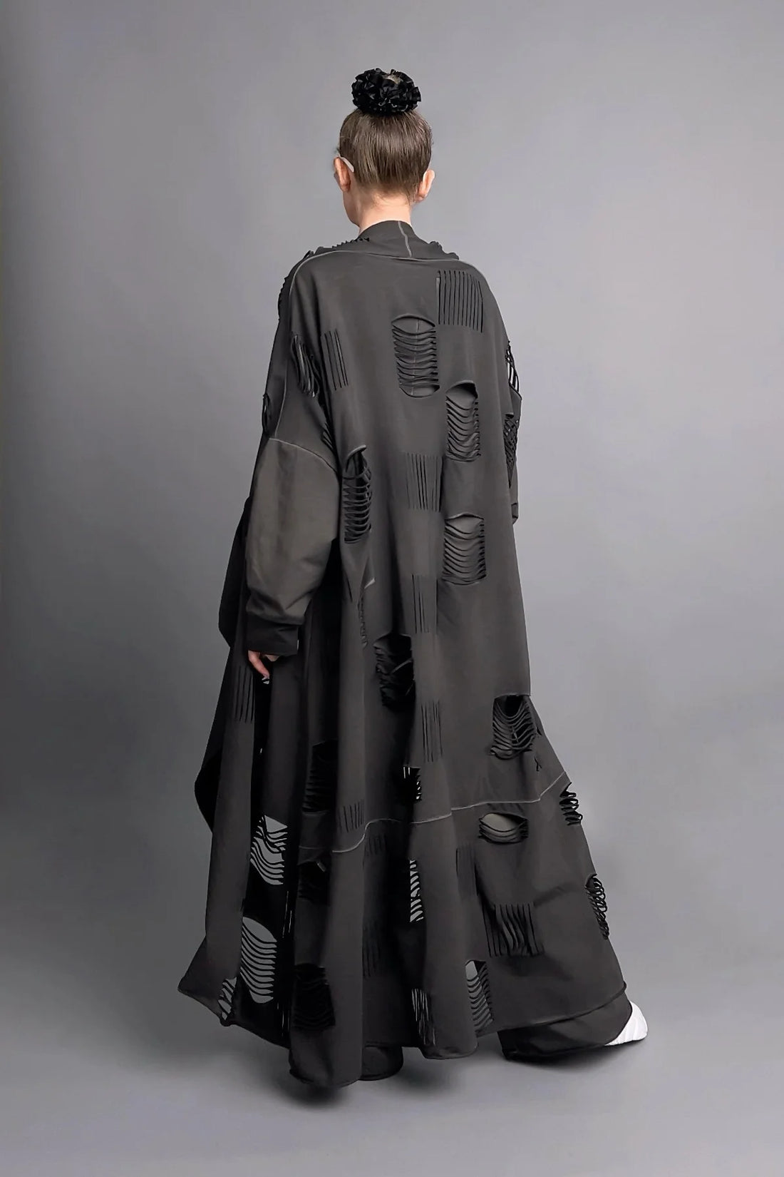 3-teiliges Oversize-Set mit Shirt, Hose und Cardigan in graphitschwarz aus French Terry