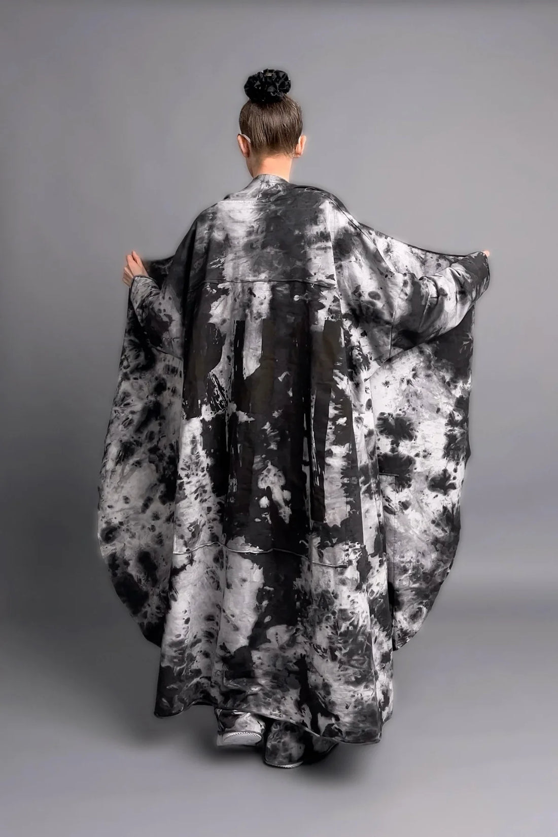 Oversize 3-Teiler mit Batikprint in Grau-Schwarz aus schwerem French Terry