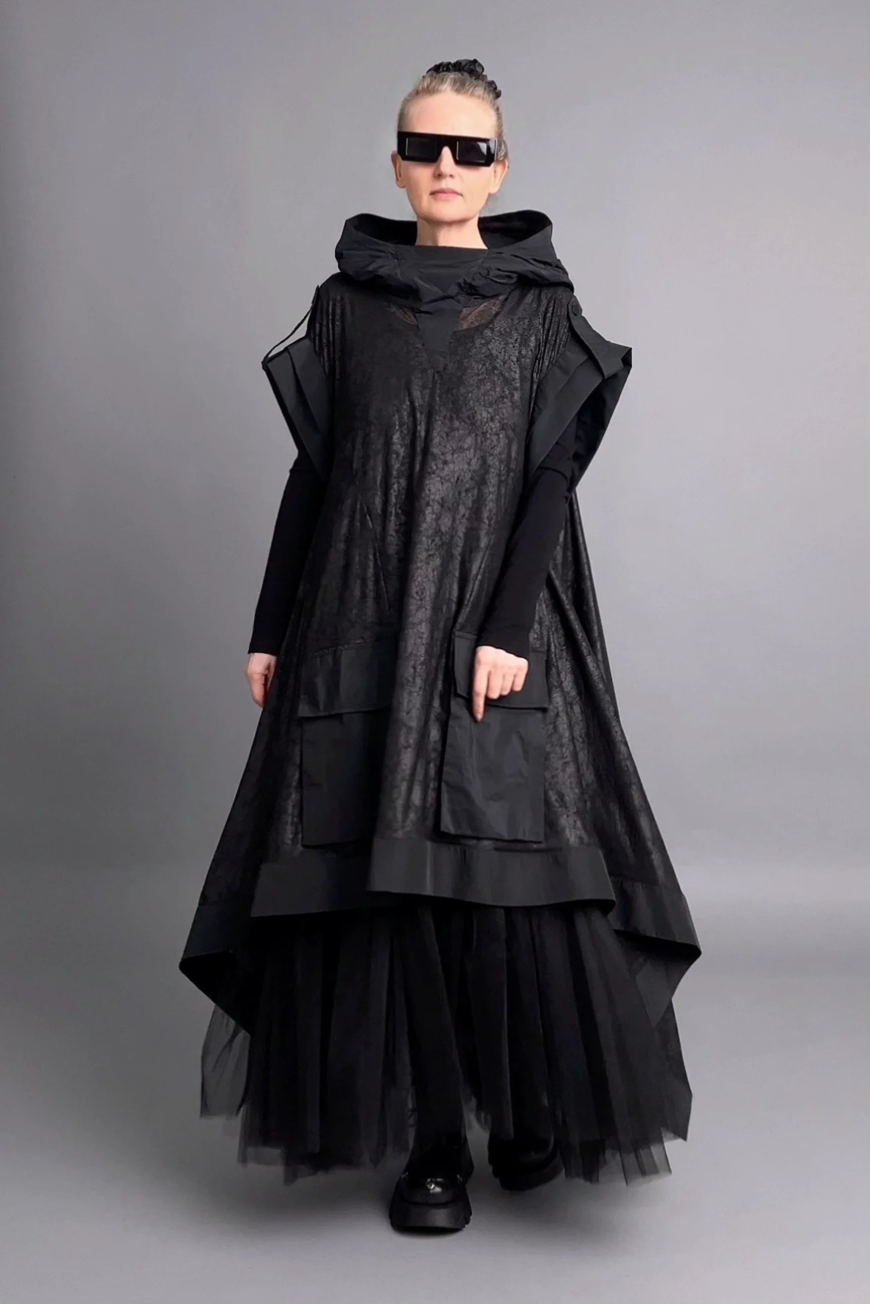 Caraclan Avantgarde Tunika 2-teilig mit ärmellosem Jersey-Unterkleid und A-Linien Überwurf