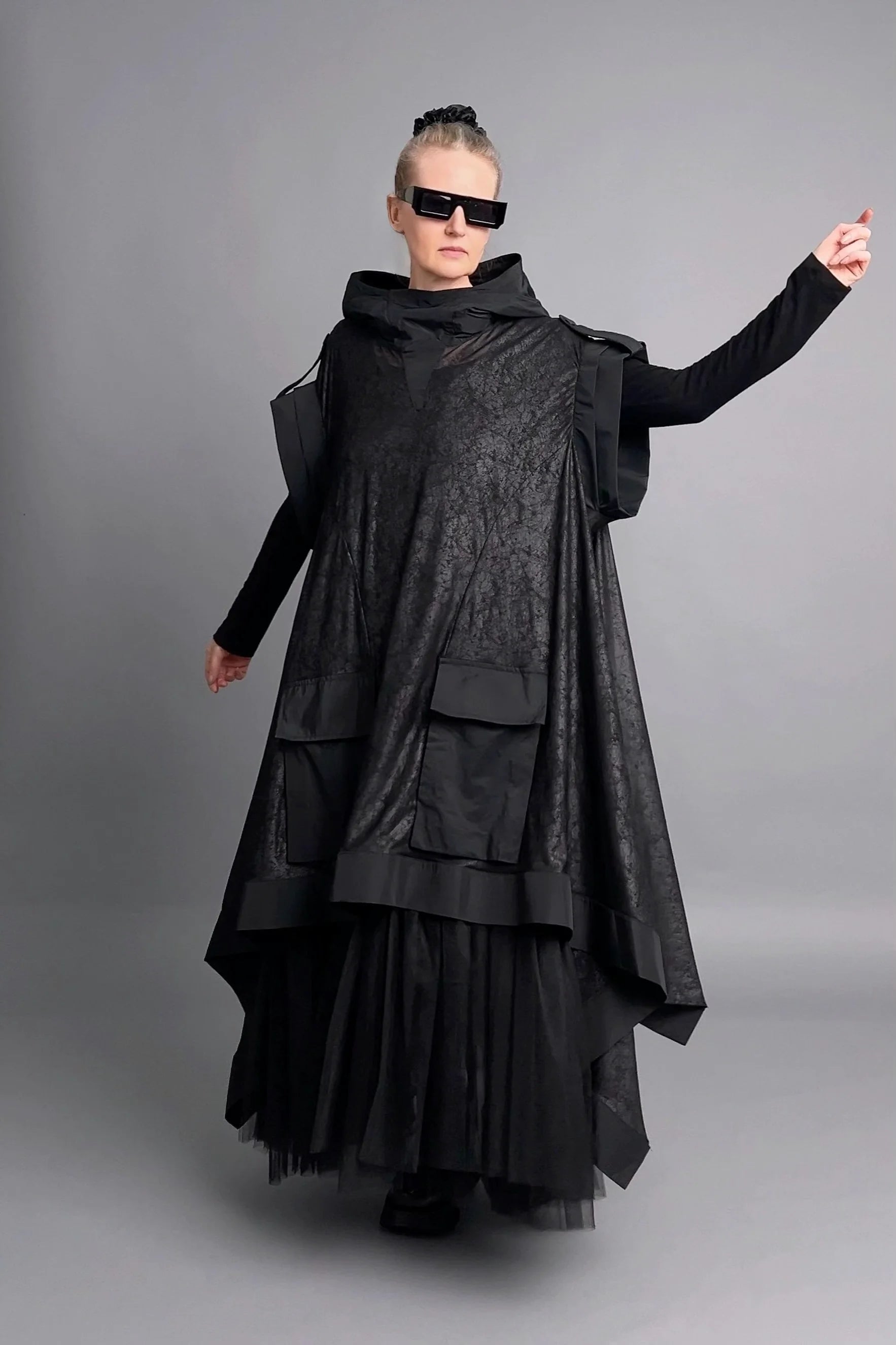 Caraclan Avantgarde Tunika 2-teilig mit ärmellosem Jersey-Unterkleid und A-Linien Überwurf
