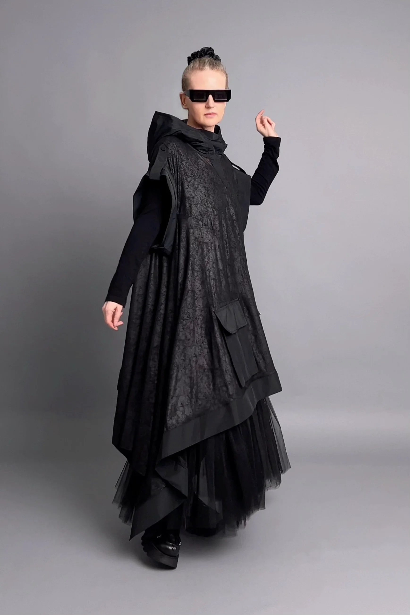 Caraclan Avantgarde Tunika 2-teilig mit ärmellosem Jersey-Unterkleid und A-Linien Überwurf